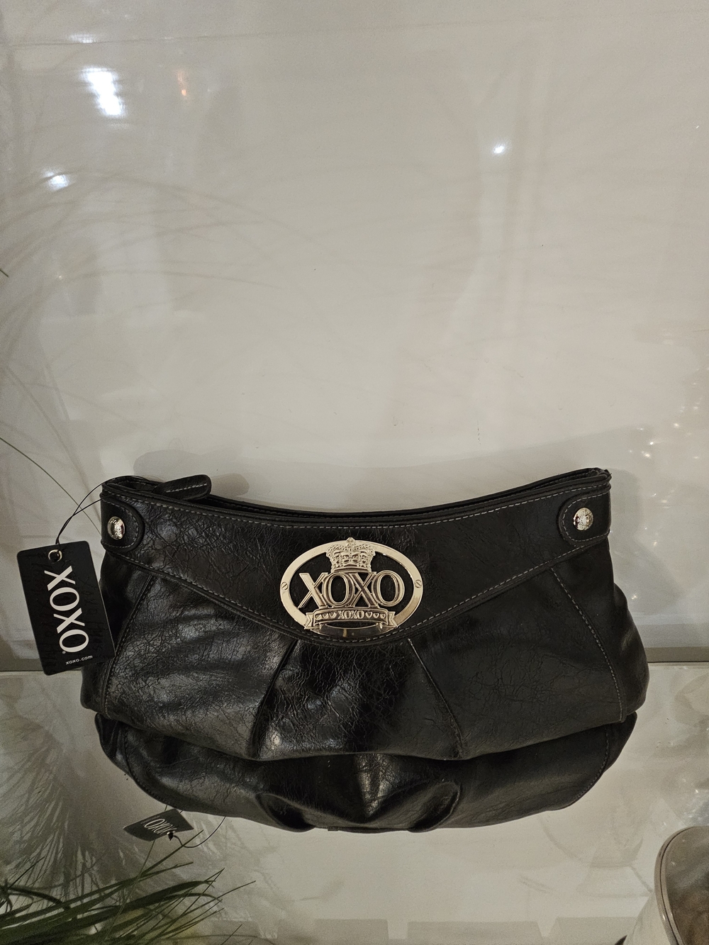XOXO Black Leatherette Clutch with Silver Logo